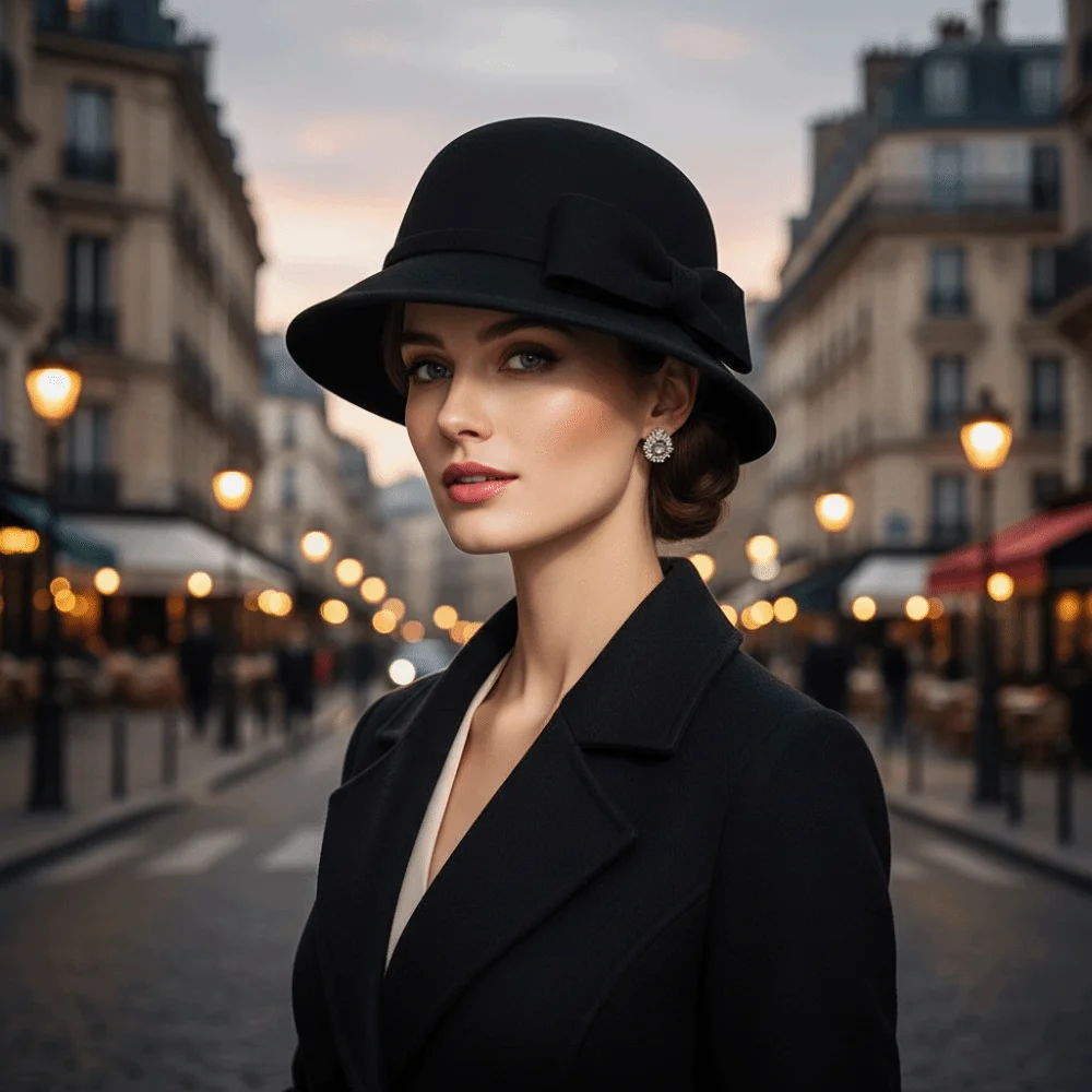 بسيطة بلون القوس توبر قبعة الدفء النمط الفرنسي المرأة صياد قبعة هيبورن شقة أعلى الصوف قبعة بحافة جنازة #4