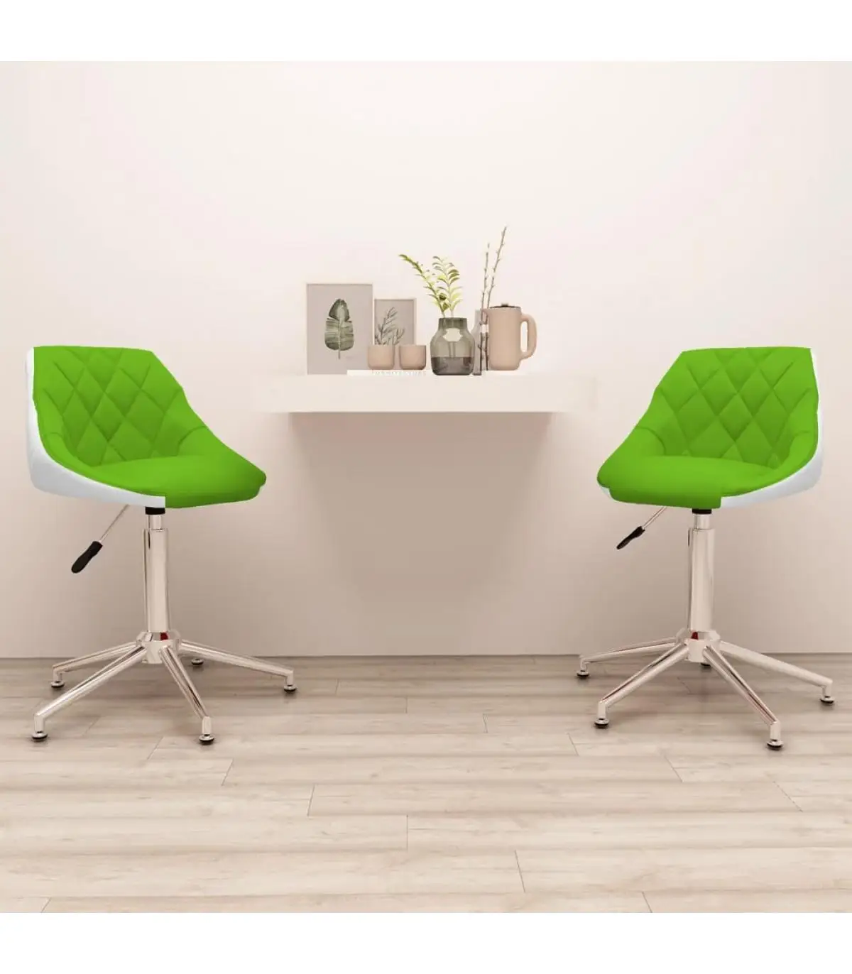 2 Pcts White Green Synthetic Leather Swivel Dining Chairs Dining Chairs