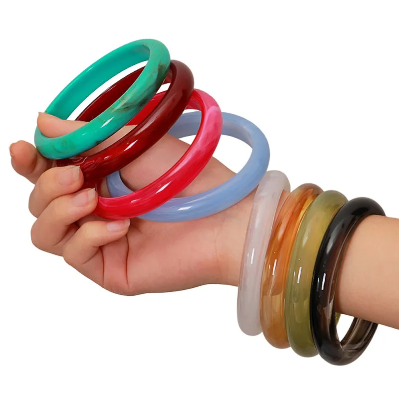 New Colorful Thin Round Acrylic Bangles for Women Boho Fashion Resin Circle Stackable Bracelets Statement Wrist Jewelry Gifts