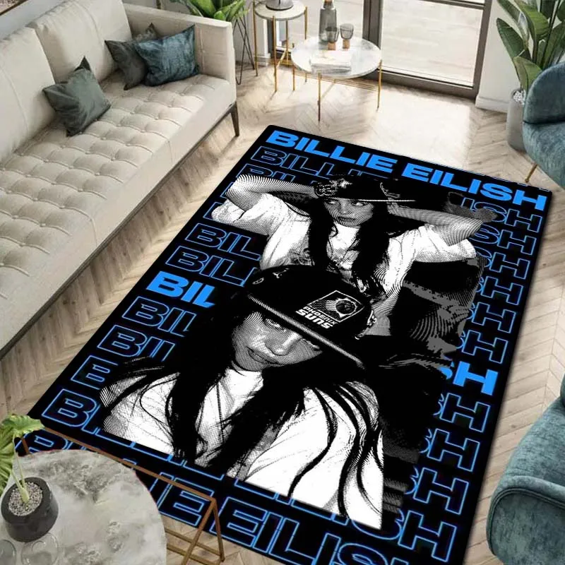 Billie Eilish Pop Singer Portrait Print Flannel Area Rug Non-Slip Floor Mat For Bedroom Living Room Indoor Home Decor Gift