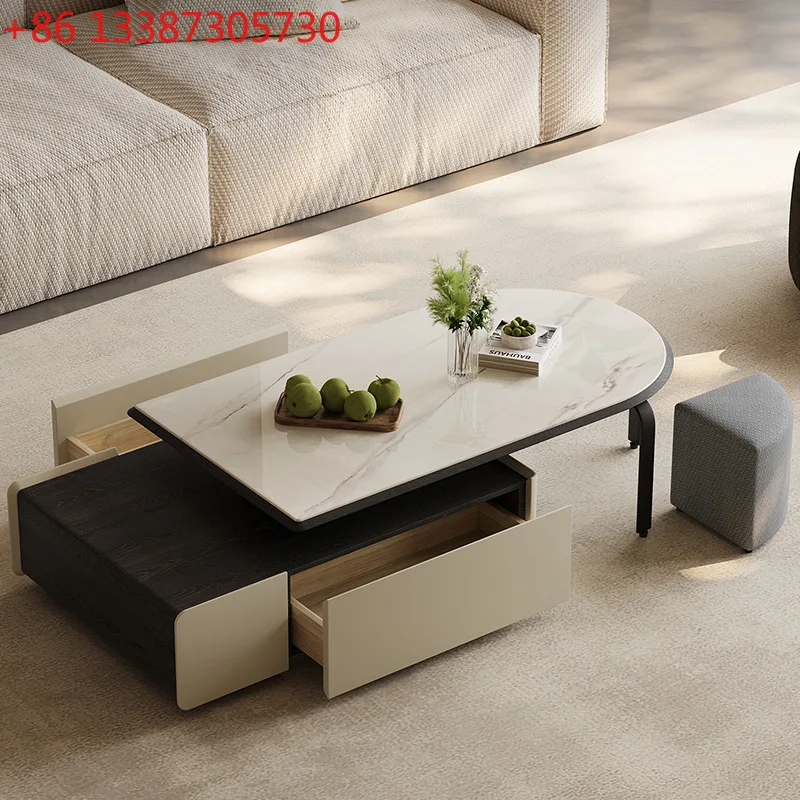 

Italian minimalist large-capacity storage living room retractable coffee table marble coffee table
