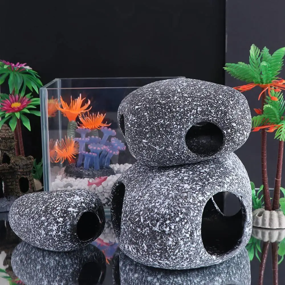 Ceramic Cichlid Stone Cave Eco-friendly Creative Fish Eluding House Simulated Artificial Hiding Tank Cave Breeding Tank