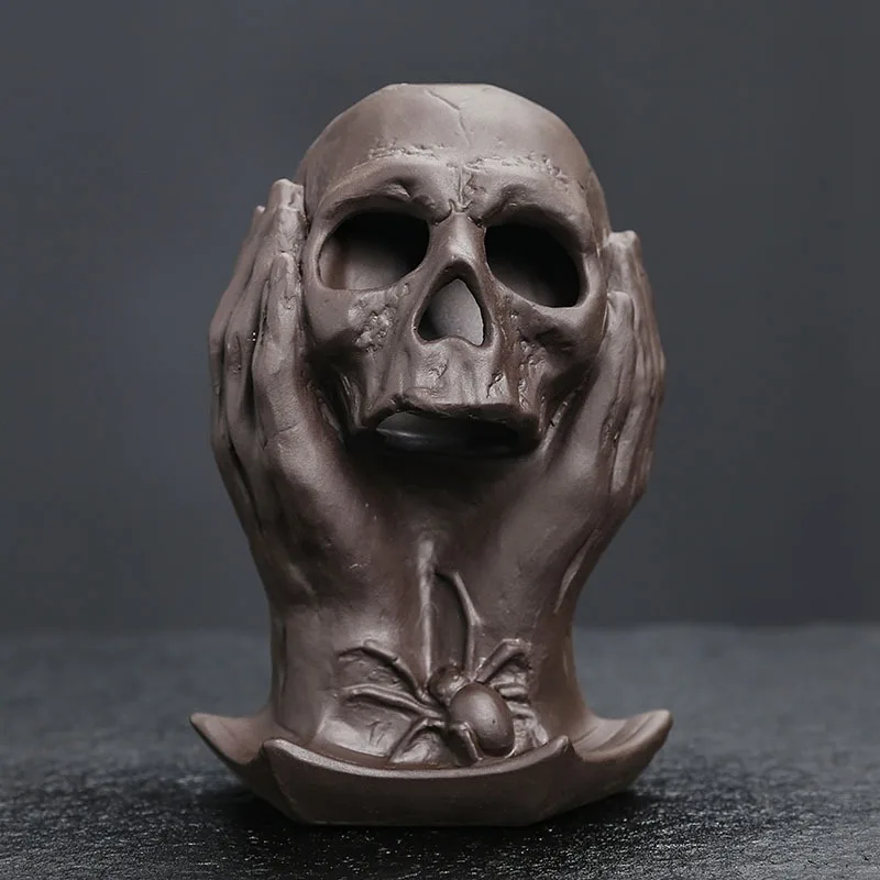 Gothic Skull Ceramic Backflow Incense Burner Aroma Diffuser with Reversible Smoke Flow for Home Decor and Meditation Gift Idea