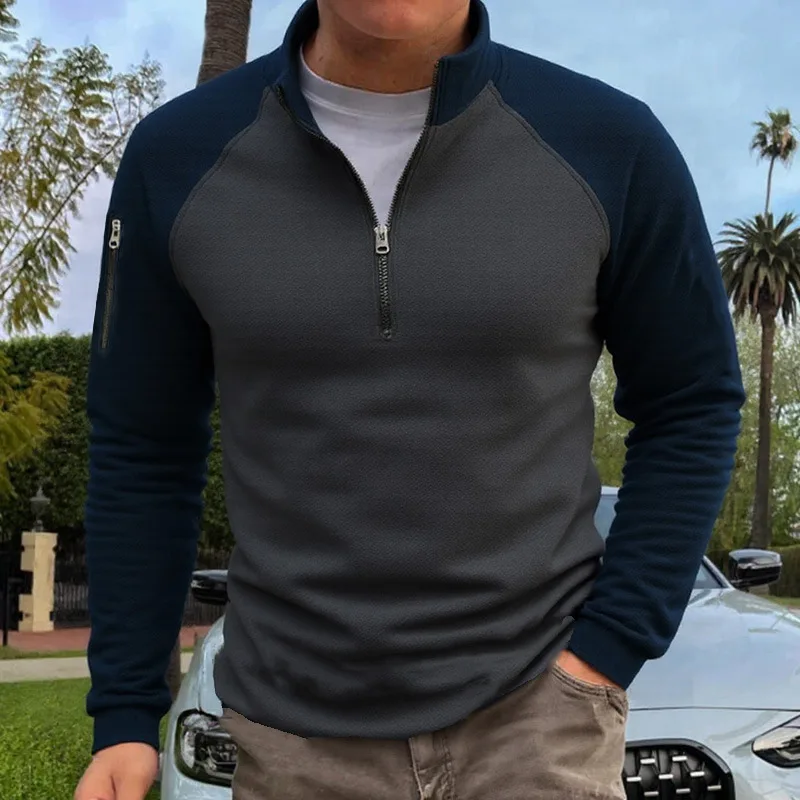 Taktische Fleecejacke für Herren, Polarfleece für Wärme, Herbst und Winter, farbblockierter Fleece-Pullover, Stehkragen
