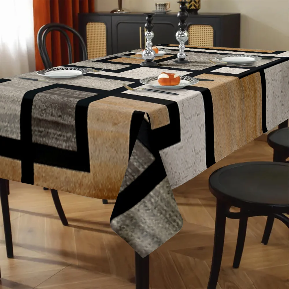 1pc exquisite abstract block pattern printed rectangular polyester tablecloth, stylish and elegant