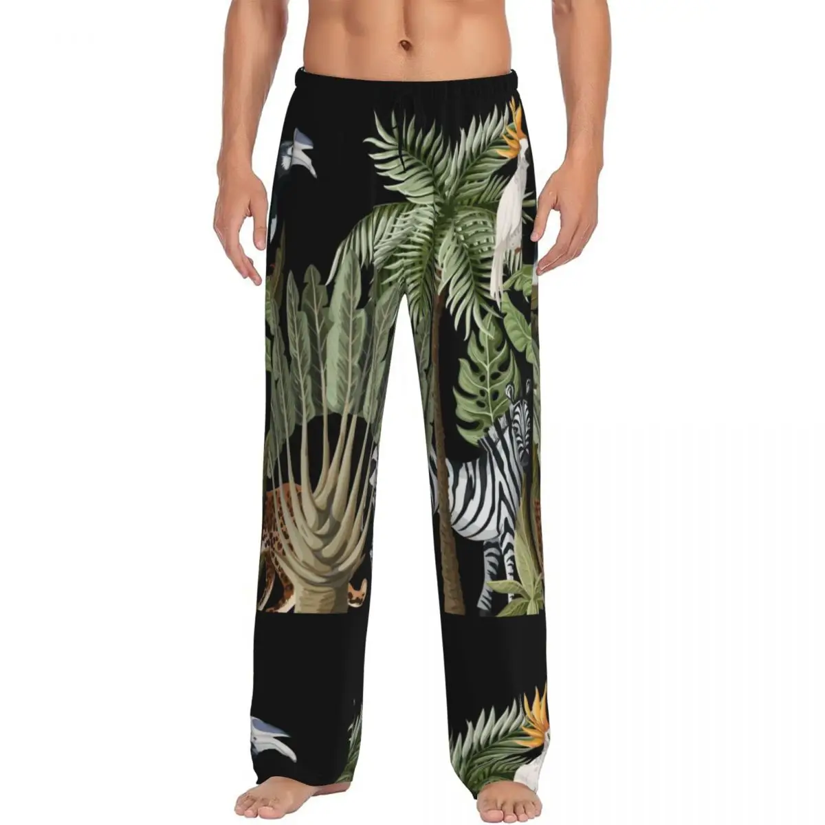 Mens Pajamas Pyjamas Pants Tropical Palm Tree Banana Tree Animals Lounge Pants Sleep Bottoms