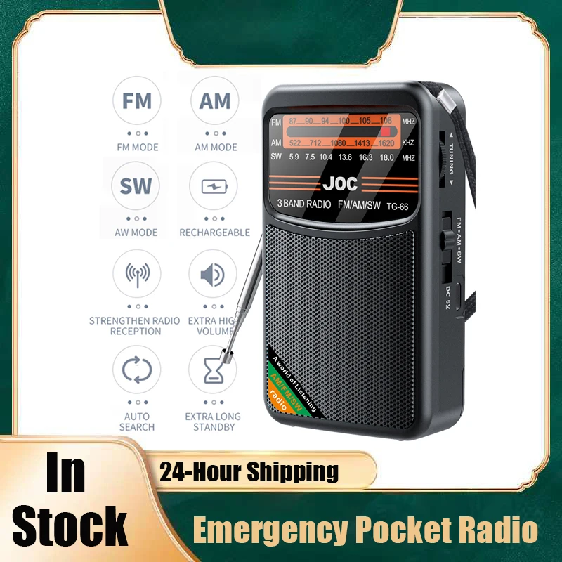 Battery Operated Radio FM AM SW Radio Built-in Speaker Pointer Pocket Radio Type-C Rechargeable with HD Display Screen for Elder