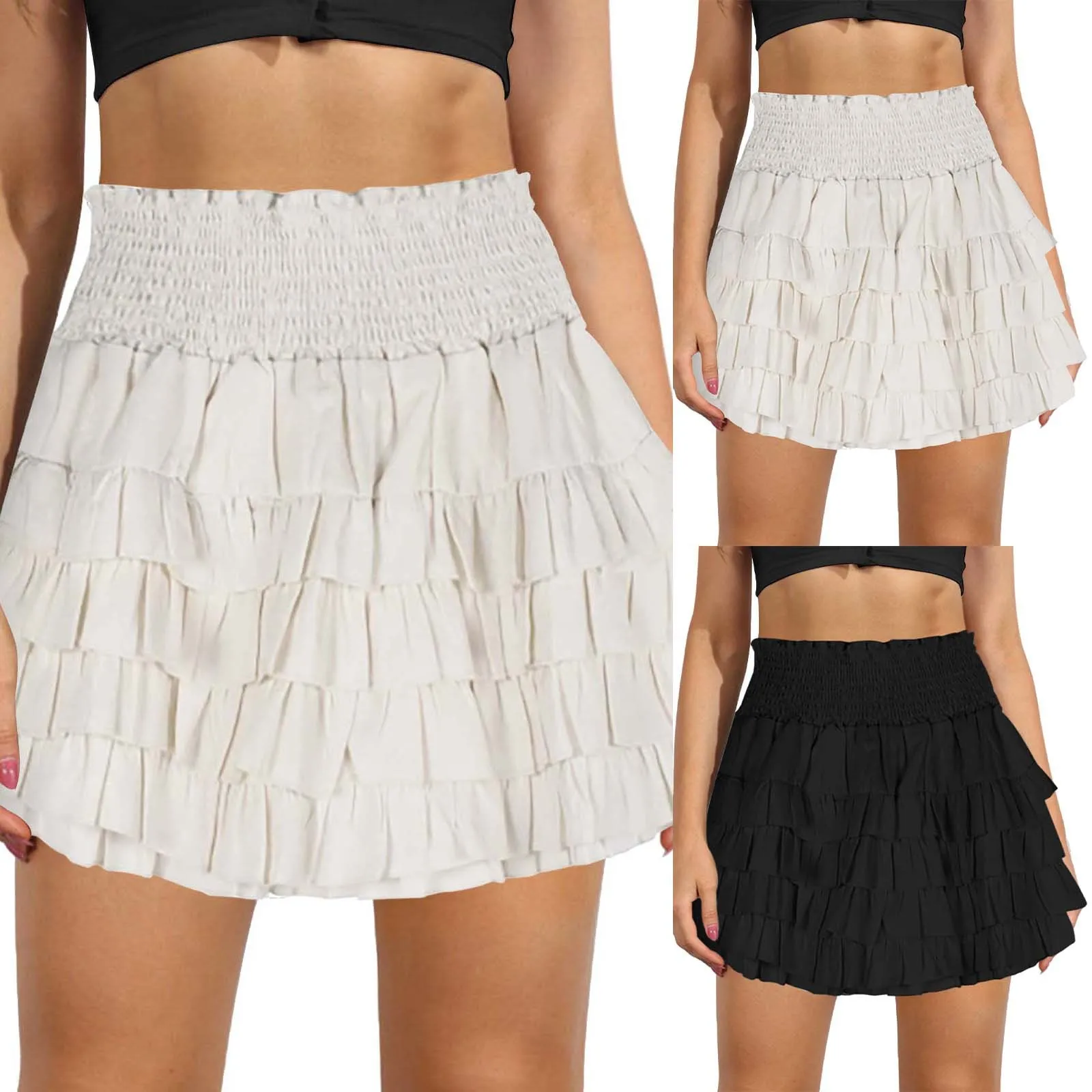 

High Waist Skirts Women Spring Summer Lovely Preppy Style Ruffles Holiday Chic Mini Hotsweet Faldas Y2k All-match Fashion