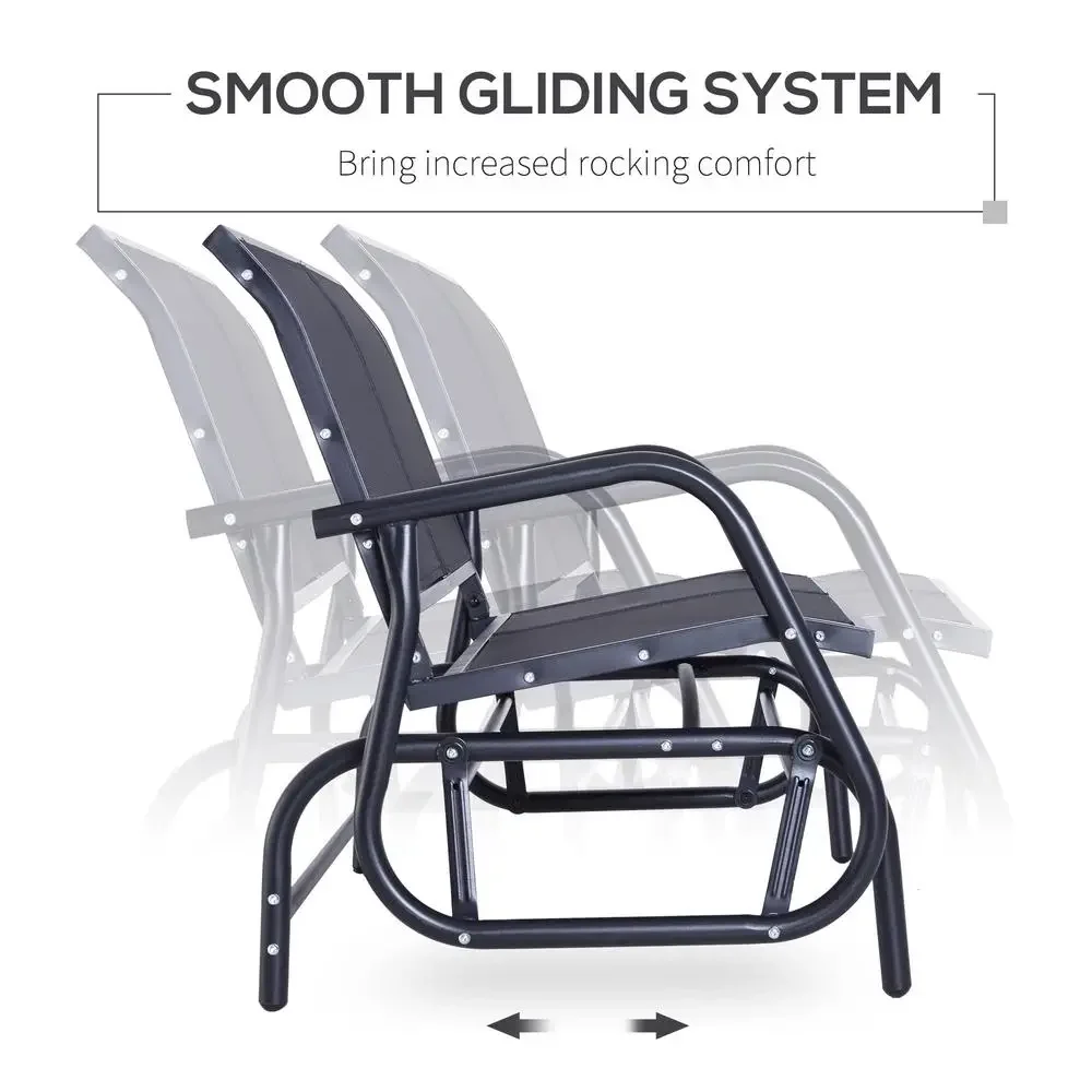 Double Outdoor Glider Bench Swing Rocking Chair Powder Coated Steel Frame Comfortable Porch Garden Patio
