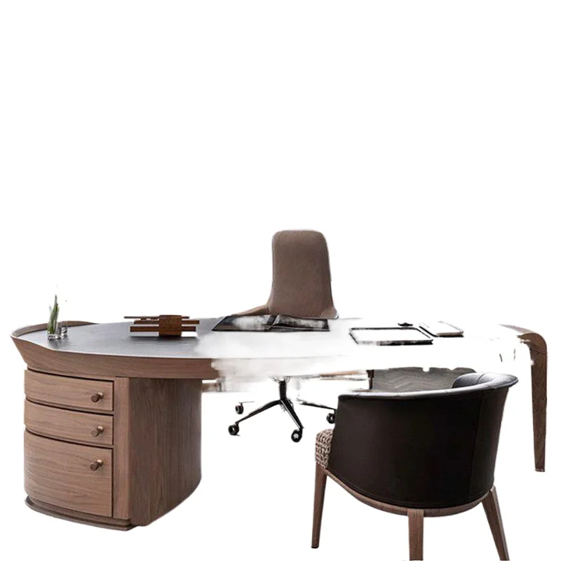 Italian light luxury desk full solid wood office walnut desk