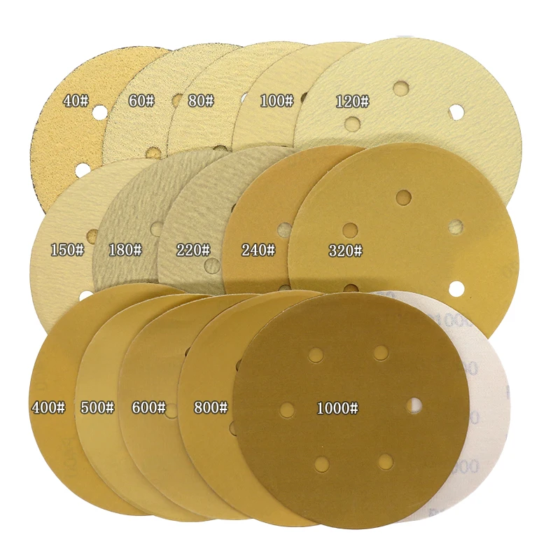 6 Inch 6 Holes Hook Loop Sanding Discs 10/30 Pcs Assorted 80-600 Grits Alumina Abrasive for Car Paint Wood Metal Polishing