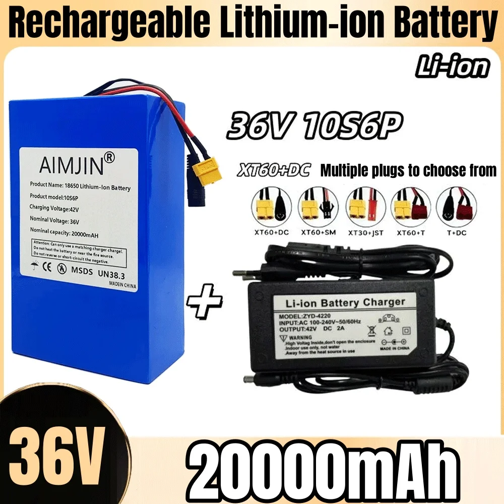 

10S6P 36V 20000mAh High-capacity Rechargeable 18650 Li-ion Battery Built in BMS Suitable for Electric Scooter Battery