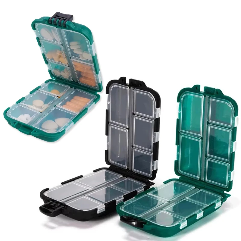 10 Compartment Small Pill Box, Moisture Proof Case, Travel Organizer for Pocket Purse, Daily Portable Medicine Vitamin Container