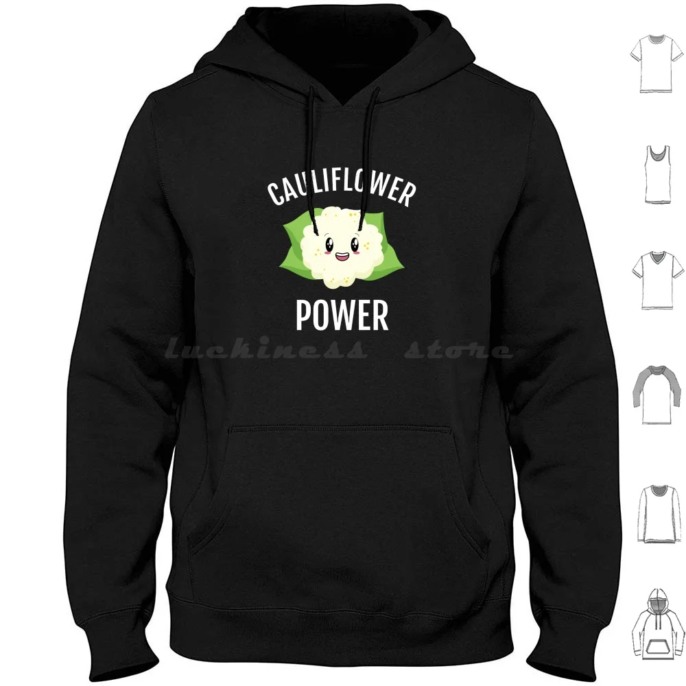 Cauliflower Power Hoodie Cotton Long Sleeve Cauliflower Vegan Kawaii Cute Face Head Lover Power Gardener Funny Humor Pun