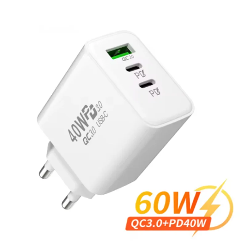 60W USB-C QC 3.0 Type C Mobile Phones Fast Charger for iPhone Xiaomi Samsung 3 IN 1 Multi Functional Charger Wall Power Adapters
