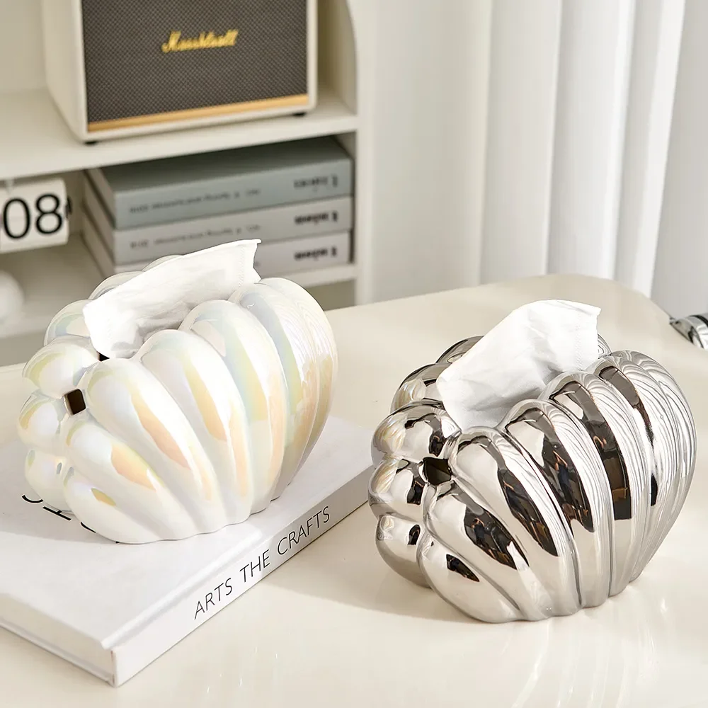 Lovely Luxury Shell-shaped Tissue Box Modern Table Napkin Holder Nordic Home Decor Desktop Storage Ceramic Crafts Accessories