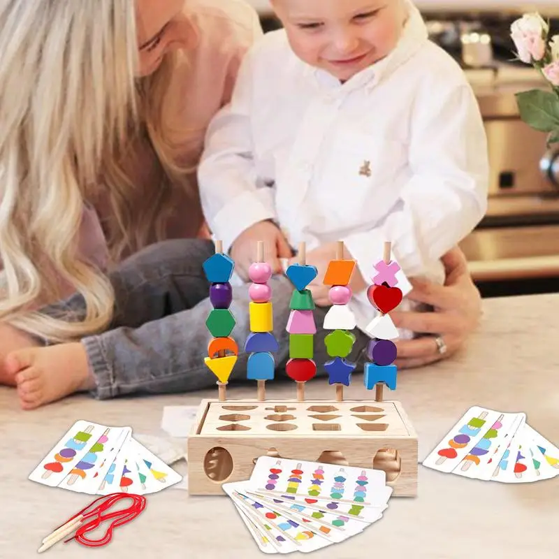 

Baby Shape Sorter Toy Wooden Educational Sensory Game Shape Sorter Sequencing Block Matching Lacing Beads STEM For Boys Girls