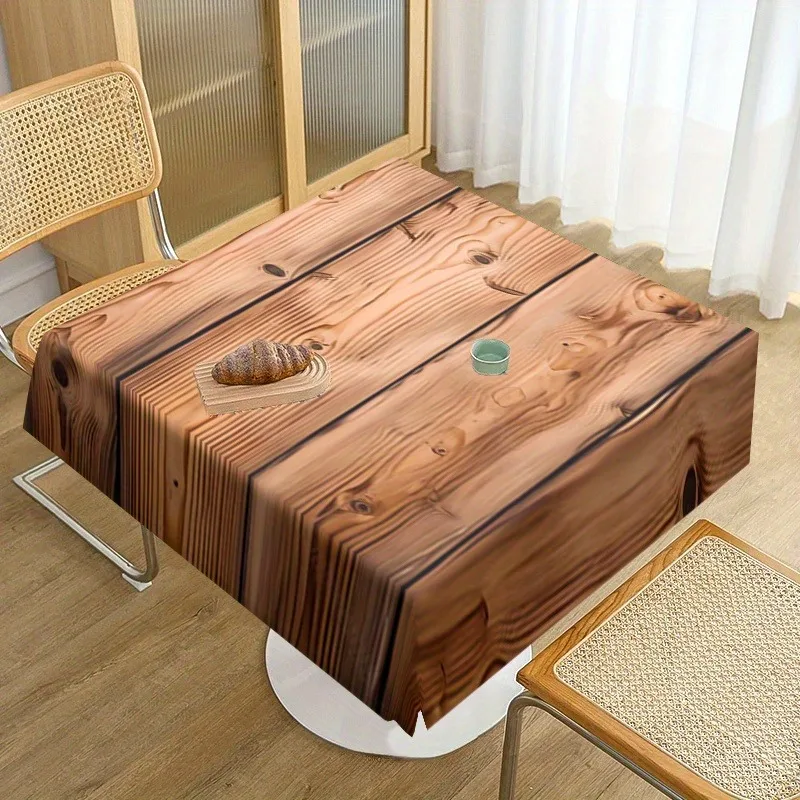 1pc Wood Grain Printed Tablecloth - Rectangular Kitchen Table Cover - Detailed Wood Texture Designzyc