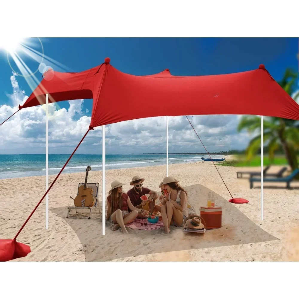 FamiLy Beach Tent Canopy Sun Shade Portable 10×10FT, Large Wind Resistance Beach Sun Shelter Easy Setup with Packable Canopy