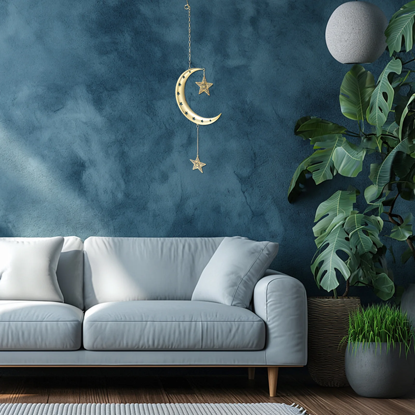 

Golden Moon Star Hanging Ornament Celestial Home Decor Festive Ramadan Xmas Decoration Metal Accessories Space Planet