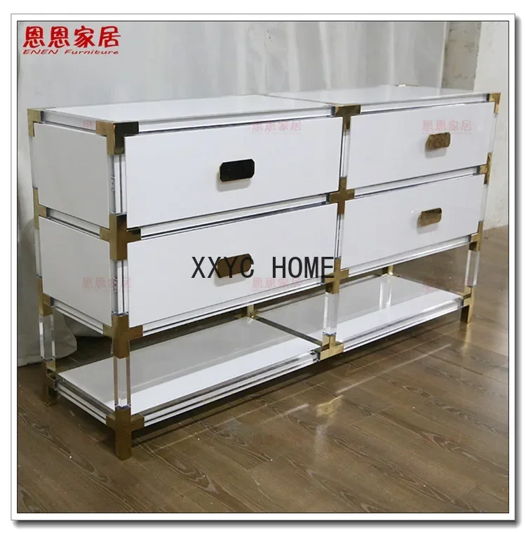 Exquisite Light Luxury High Transparent Acrylic Chest of Drawers White Cabinet Body with Golden Model Room Furniture furniture