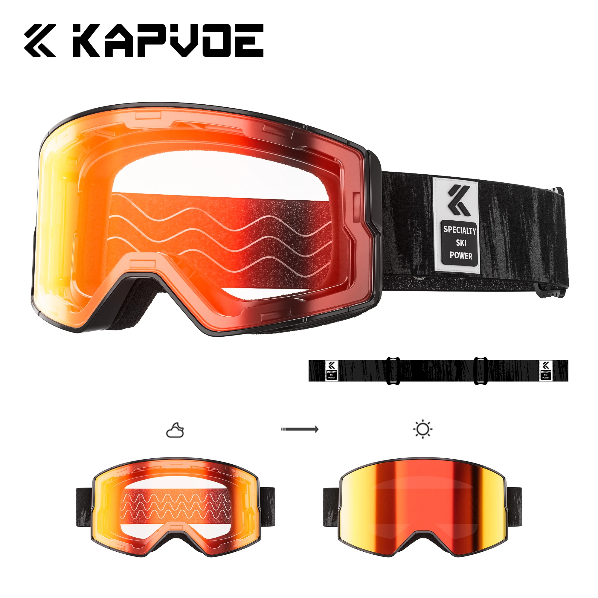 

Kapvoe Сноубординг Снег Открытый Фотохромные лыжные очки UV400 Противотуманные линзы Очки для снегохода Цветные зимние лыжные очки