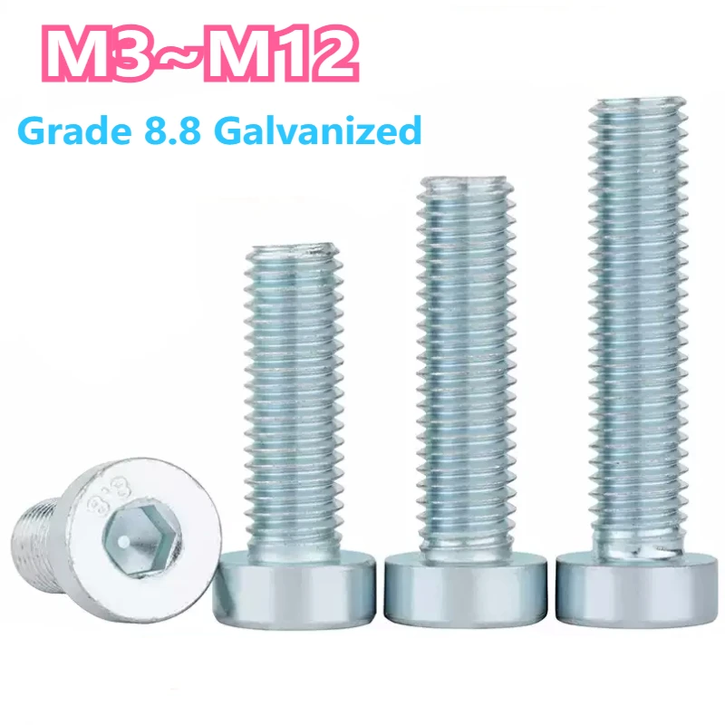 

5-50pcs Grade 8.8 Galvanized DIN7984 Hex Hexagon Socket Thin Low Short Profile Head Allen Cap Screw M3 M4 M5 M6 M8 M10 M12