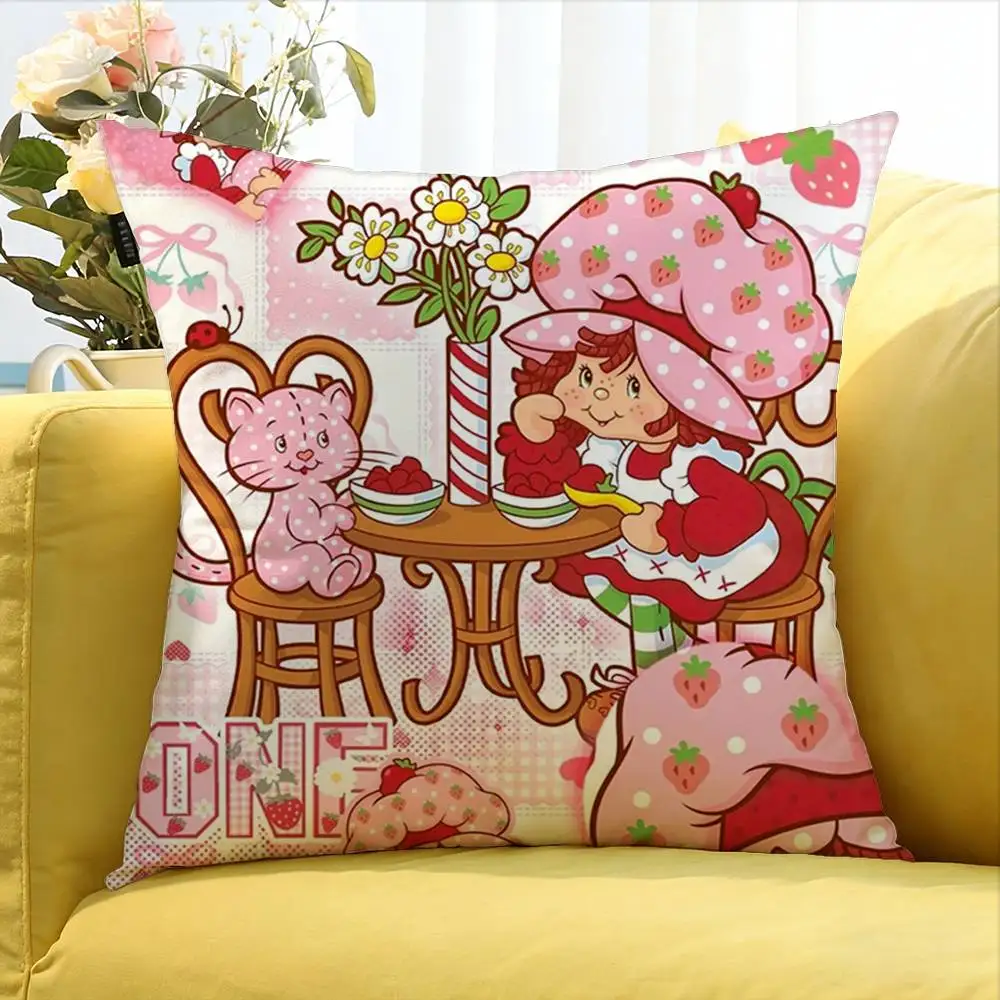 Cute S-Strawberry S-Shortcake-Girl Various Sizes Square Pillow Case For Car Home Bedchamber Decor
