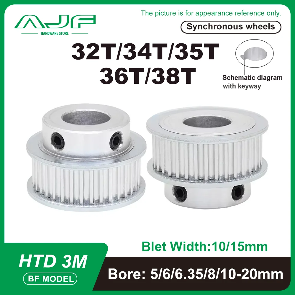 HTD3M Timing Pulley 32T 34T 35T 36T 38Teeth 3M BF Type Pulley Bore 5/6-20mm Belt Width 10/15mm 3M Synchronous Wheel