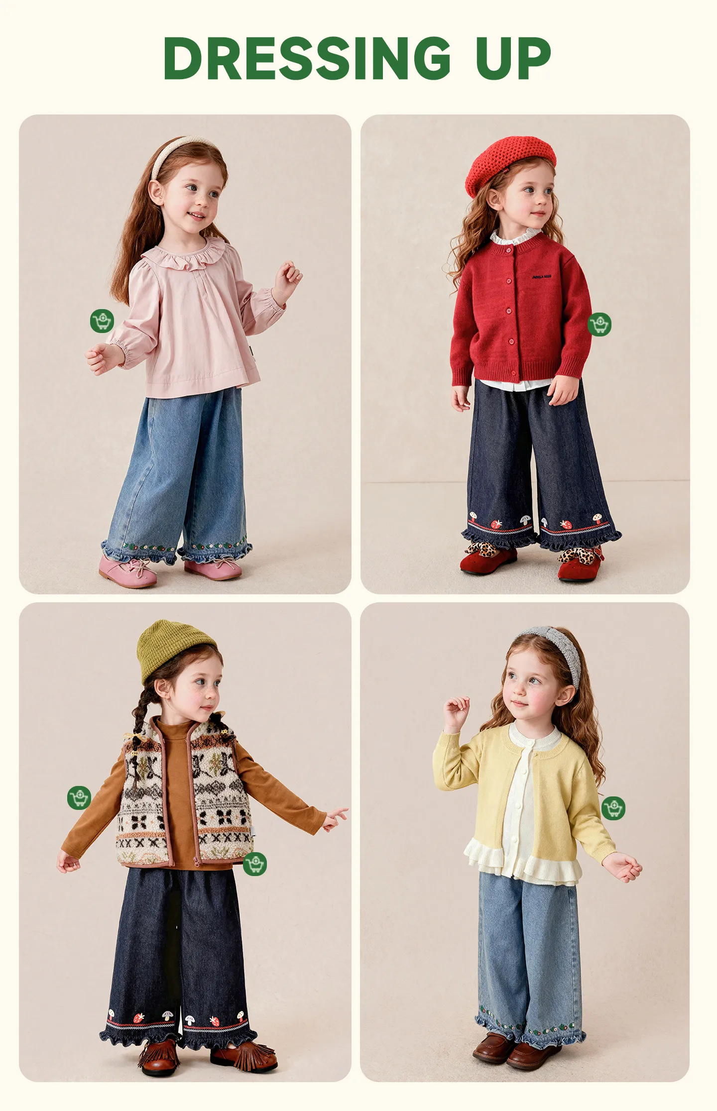 Amila 2026 Herbst Neue Kinderjeans aus reiner Baumwolle, gewaschen, Vintage, weites Bein, modisch, lässig, bequem, weiche lange Hose für den täglichen Gebrauch. – Detail 2