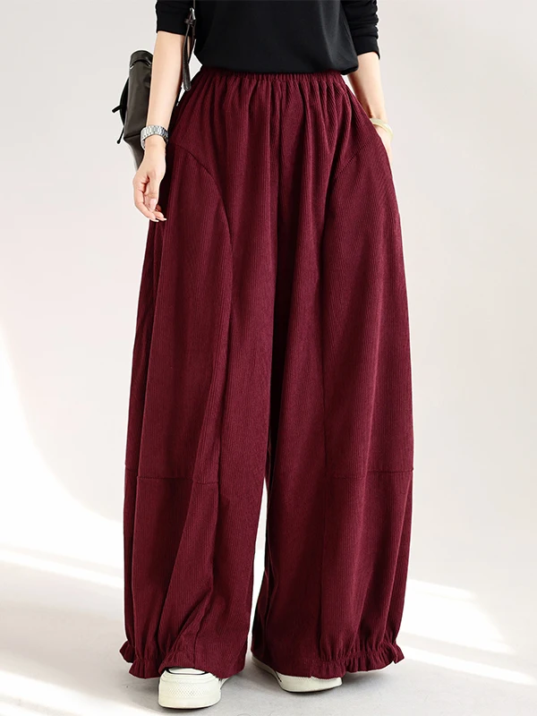 Retro Corduroy Bloom Wide Leg Pants Women's Loose High Waist Draped Slimming Wide Leg Casual Long Trousers Autumn Fashion