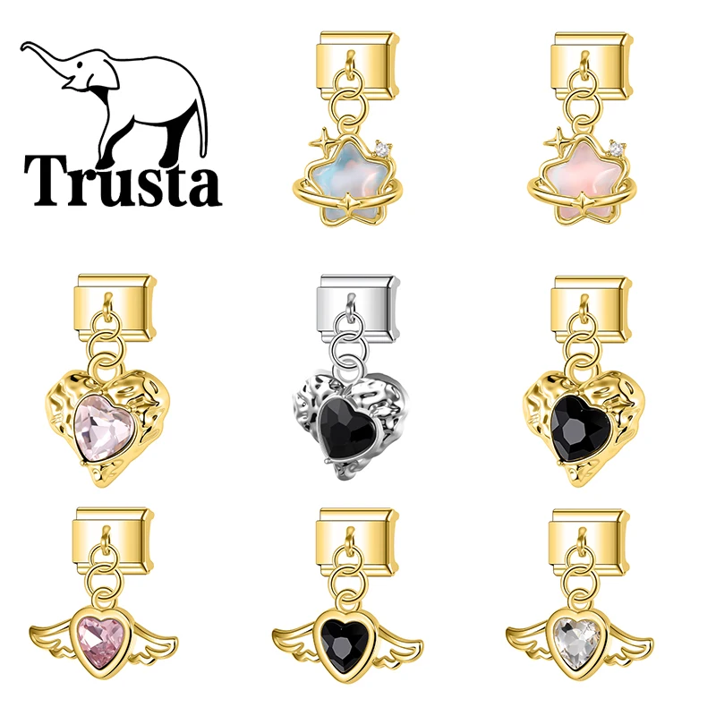 Trusta Shining golden stars with Wing love Bracelet italian charms Pendant Removable Accessories 1pc Beads Gifts Gifts New N836