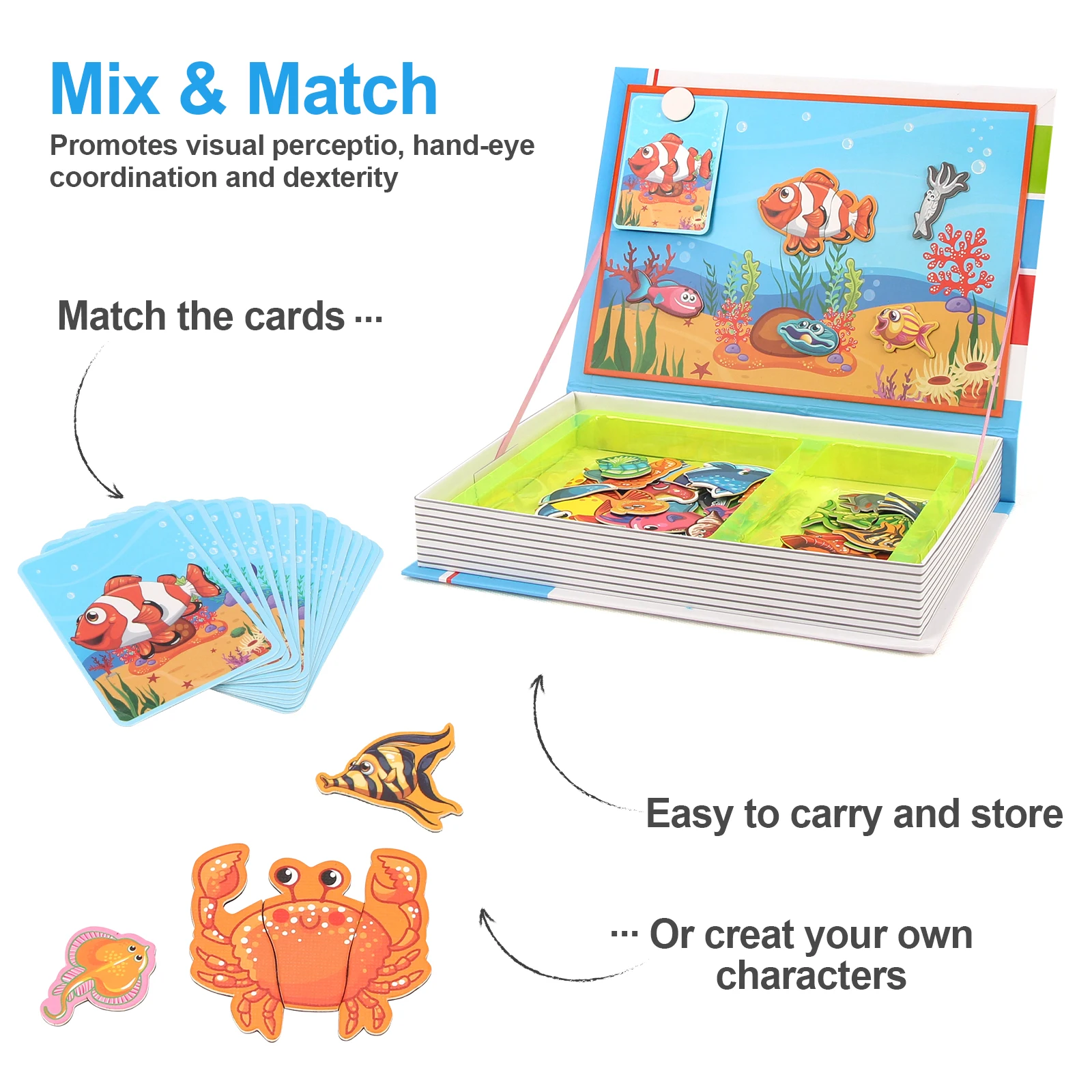 어린이 지능형 3D 퍼즐 장난감 자석 퍼즐 책 두뇌 훈련 게임 교육용 몬테소리 장난감 어린이 선물 크리스마스 장난감