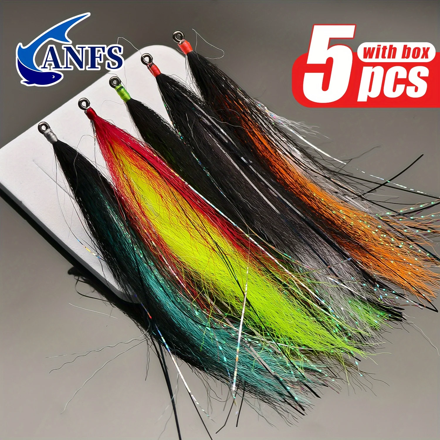 ANFS 5pcs Streamer Fly Assorted Color with Storage Box -Fly Fishing Baits for Trout, Salmon, Pike & Bass Fishing
