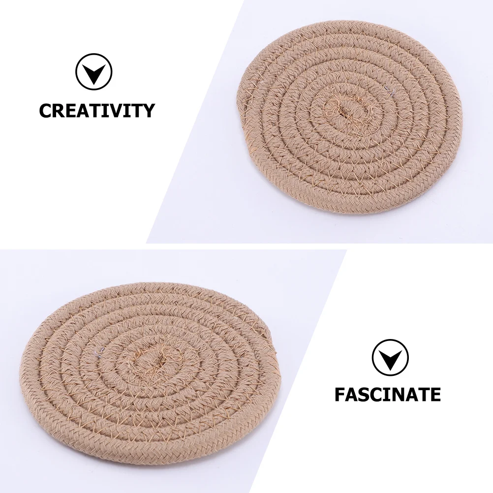 

6pcs Woven Cotton Rope Coasters Round Heat Resistant Table Protector For Hot Cold Drinks Farmhouse Home Decor Accessory Set