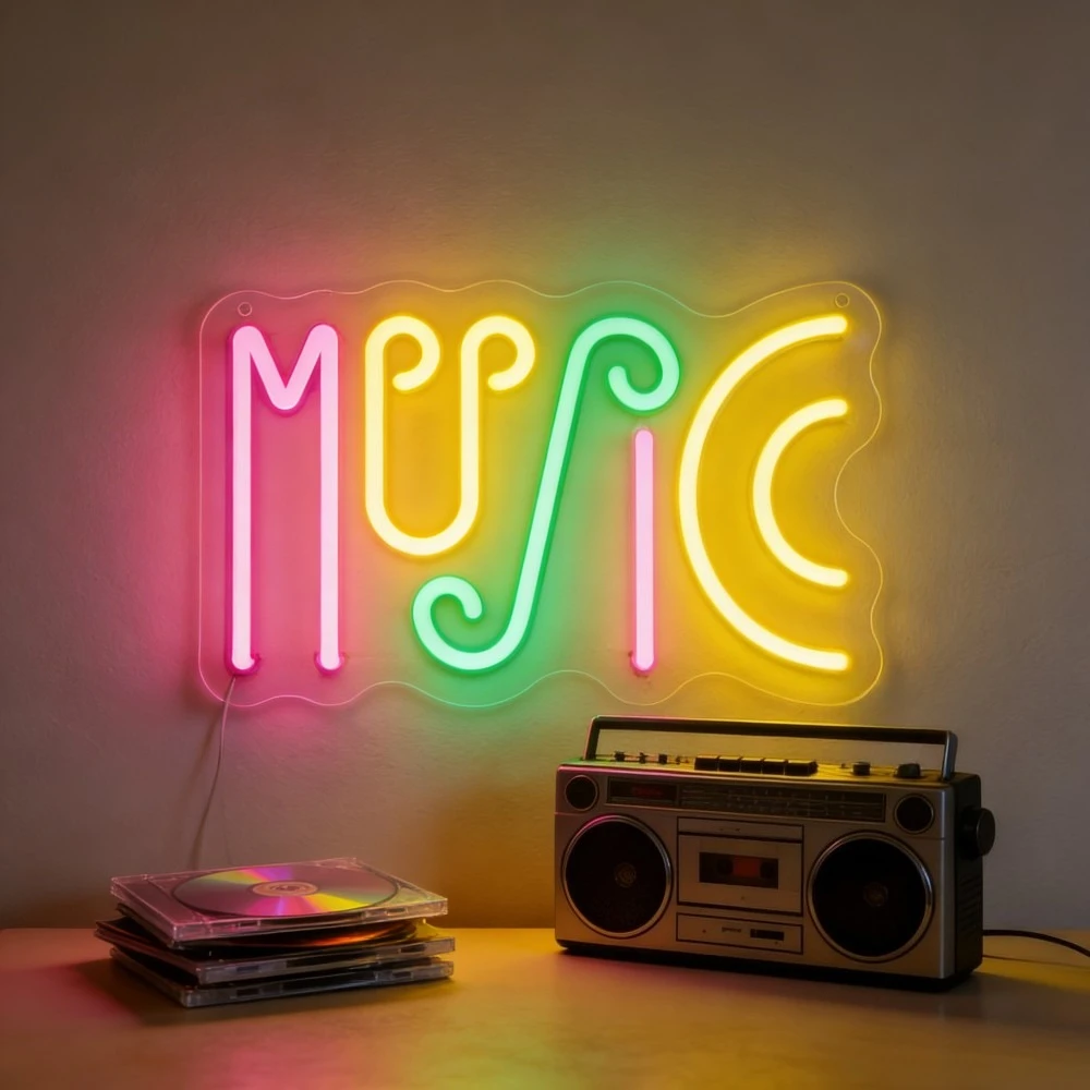音楽レトロカセットledネオンサインusbネオンライトサイン調光可能ウォールライト、音楽スタジオ、バー、ヴィンテージルーム、寝室の装飾、ギフトに