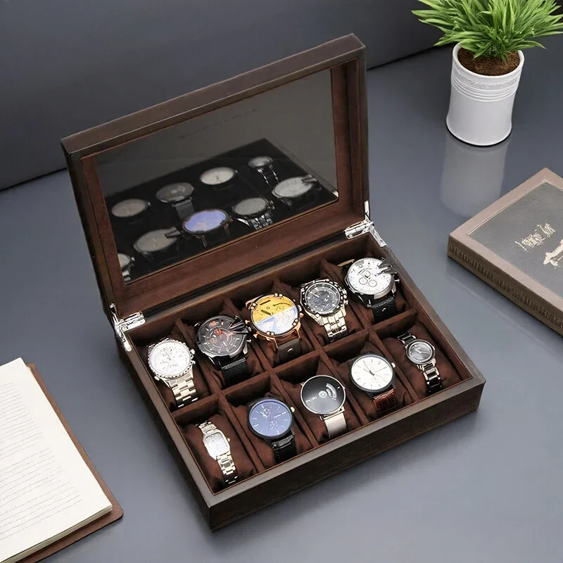 Direct Selling Solid Wood Can Store 10 Watches Storage Box Bracelet Simple Retro Dust Proof With Cover Organization Bins