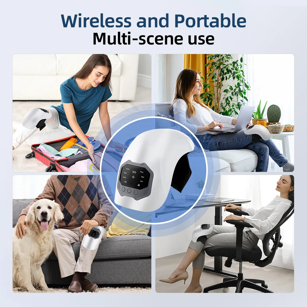 Electric Knee Massager Heated Vibration Massager Knee Pain Relief 3 Levels Temperature Wireless Hot Compress Relaxing Treatment