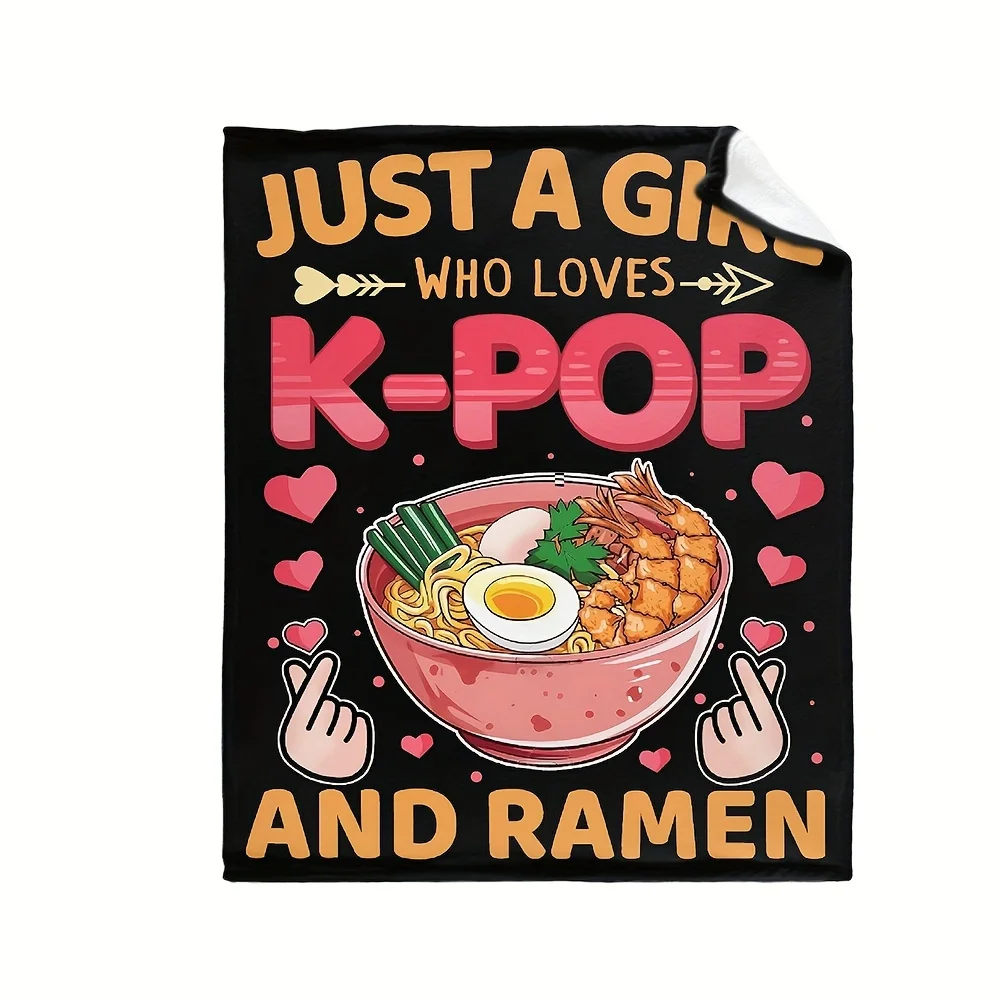 1pc, Just Girl Who Loves K-pop And Ramen Blanket Super Soft Lightweight Throw Comfy Fluffy Quilt For Bed Sofa All Seasons Warm