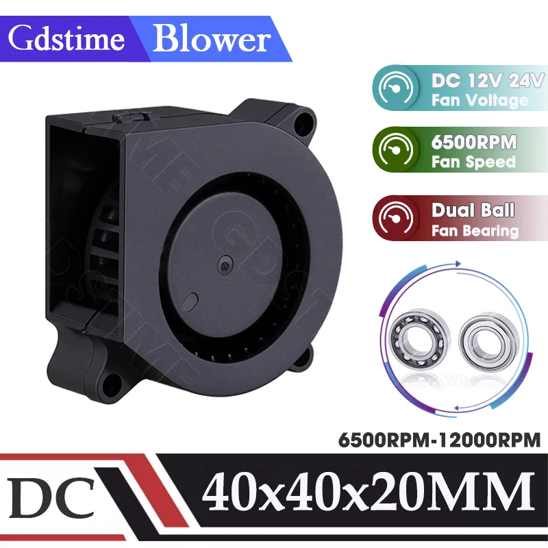 Ventilador Gdstime 4020 24V 12V 5V, Cooler 40MM*20MM, Ventilador Micro Turbo de 40mm com Rolamento Duplo para Impressora 3D e Resfriamento de Placa Gráfica