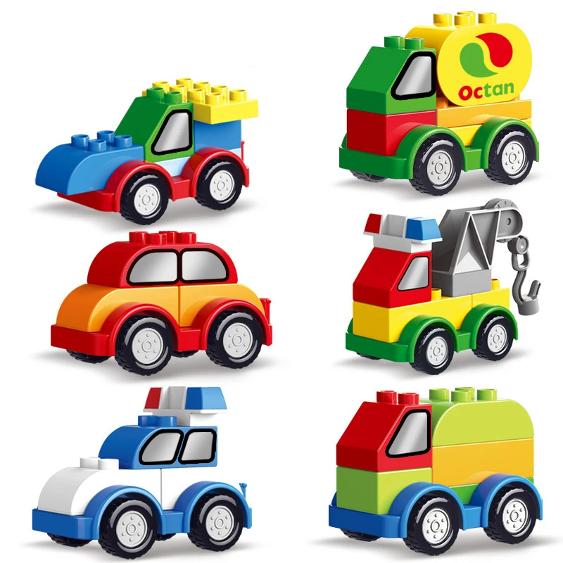 Large Particle Building Blocks Car Creative City Construction Forklift Crane Excavator Vehicle DIY Bricks Toy For Kids Xmas Gift