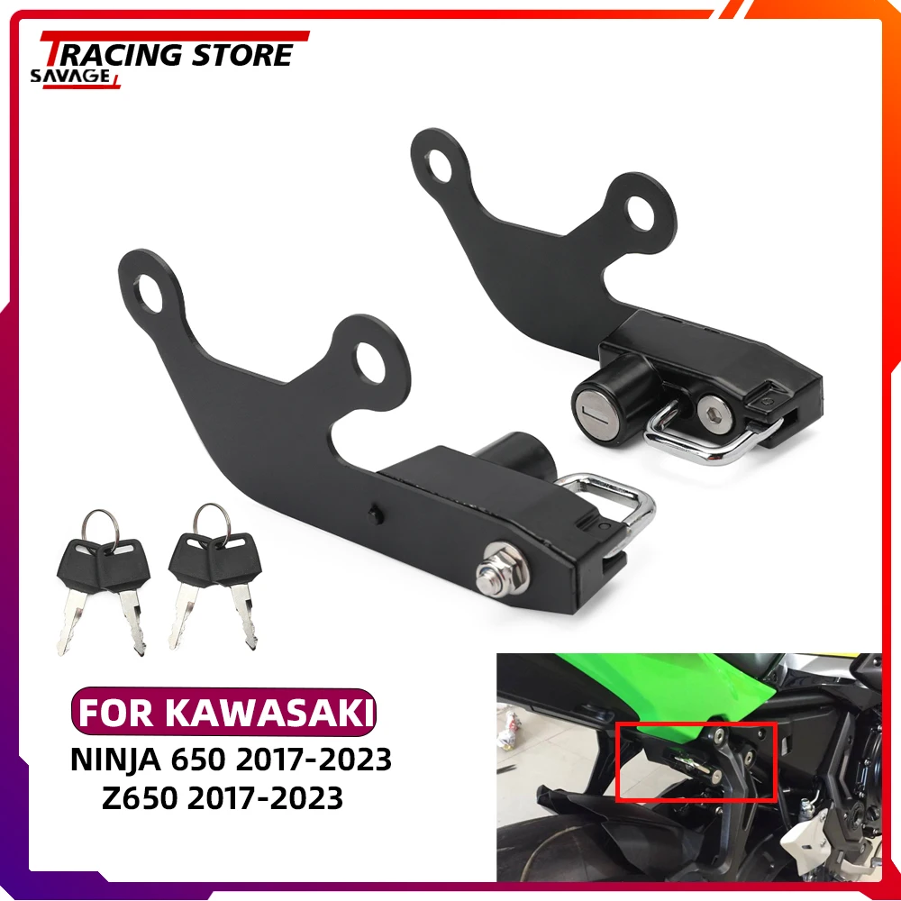 

Задняя ступенька, противоугонный замок для шлема для KAWASAKI Z650 2017-2023 NINJA 650 2017-2023, защитный металлический замок для мотоцикла с ключами