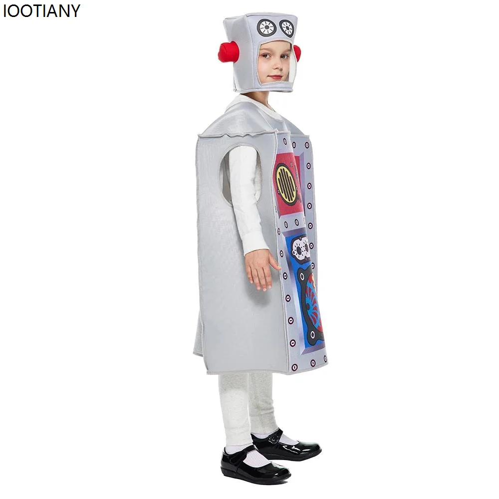 CosplayNew الاطفال لطيف روبوت تأثيري حلي للجنسين حللا مع قبعة الطفل هالوين الزي حفلة عيد ميلاد كرنفال عرض مسرحي D