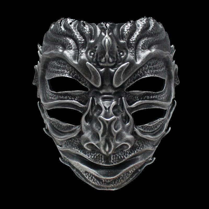 Halloween Mysterious Demon Resin Mask Chinese Ancient Hanfu Style Dragon Mask Cosplay Costume Accessory for Party Stage Show