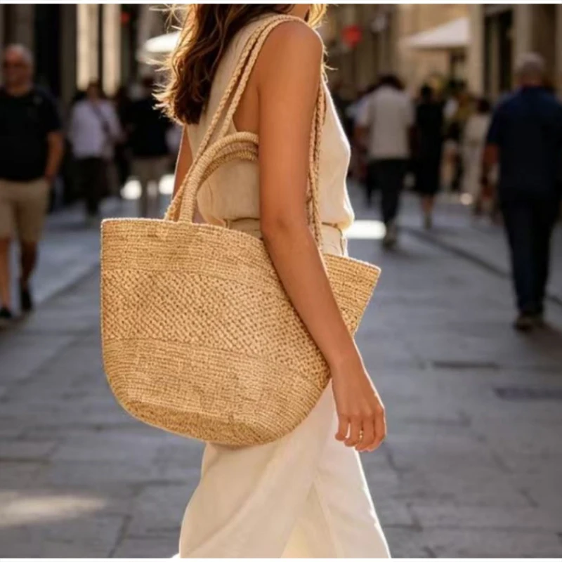 Handwoven Raffia Straw Beach Crossbody Shoulder Bag,Summer Lightweight Versatile Commute Travel Handbag,Solid Color Tote Bag