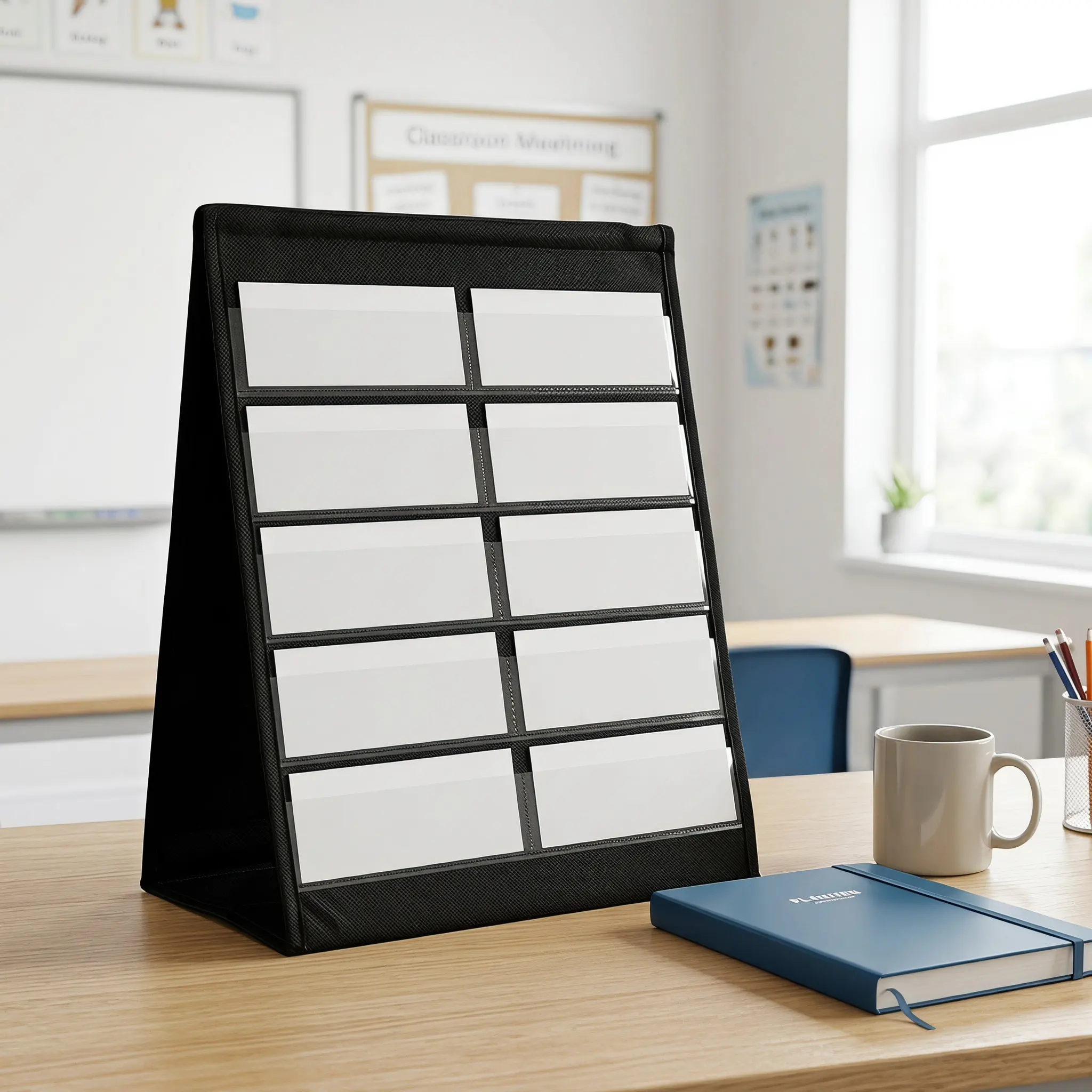 1Set Pocket Chart Stand for Classroom Large Tabletop Tent Card Display Holder Doublesided Triangular Stable Design Teacher Desk