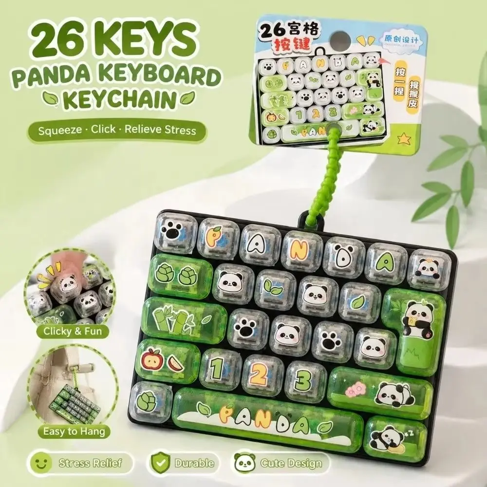 26-Key Decompression Button Cute Design Transparent Dual-Tone Mini Keyboard Pendant Panda Print Simulation Keyboard