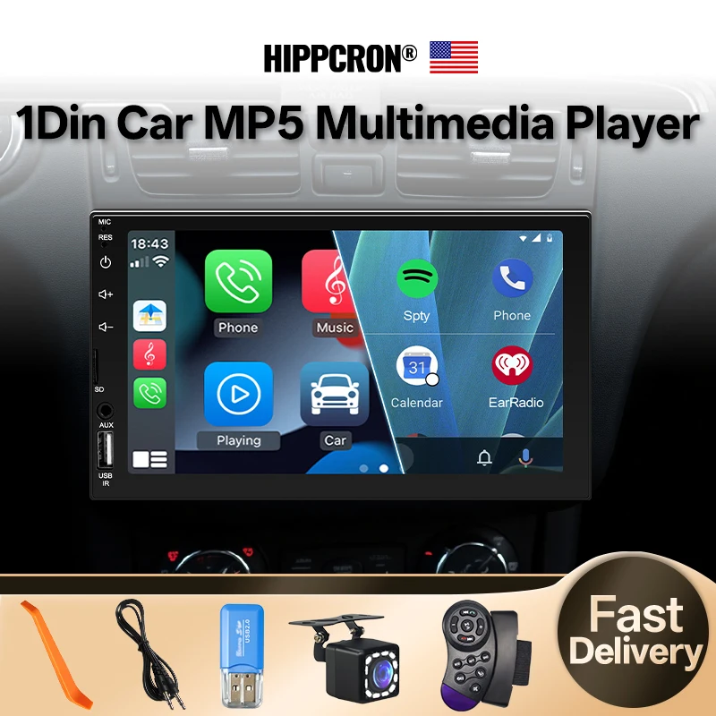 Hippcron راديو ستيريو للسيارة الوسائط المتعددة مشغل MP5 7 "شاشة تعمل باللمس مع كاميرا الرؤية الخلفية دعم AUX/USB/TF 12 فولت سيارة عالمية