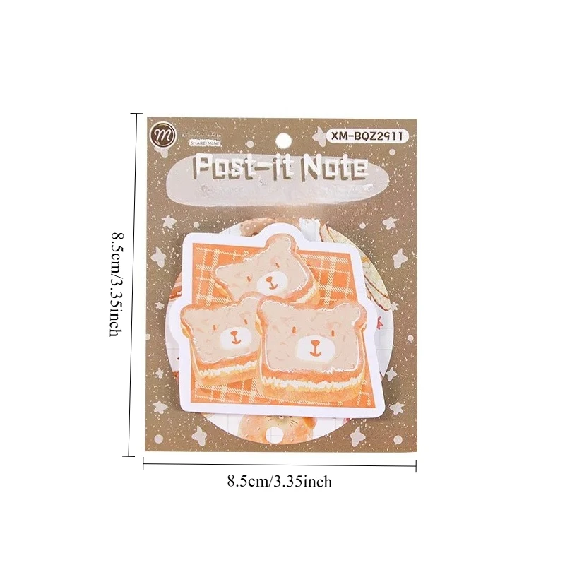 120 Sheets /3Pads Cartoon Food Theme Sticky Notes, Bread Shaped Memo Pads Suitable For Back To School Season Party Small Gifts,