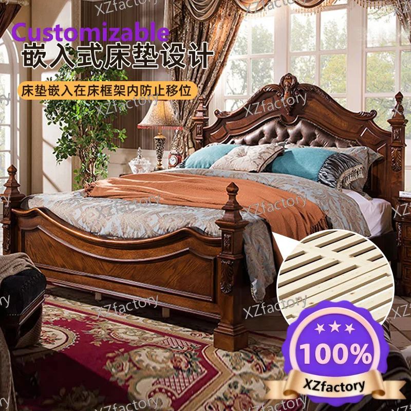 

Factory Direct 2026 Top RatedEuropean retro solid wood double bed 1.8 meters leather soft bag master bedroom retro big bed villa